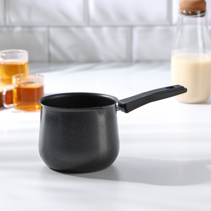 Турка «Мортен», 600 мл, 20,5×9,7×8,5, пластиковая ручка, антипригарное покрытие, цвет чёрный