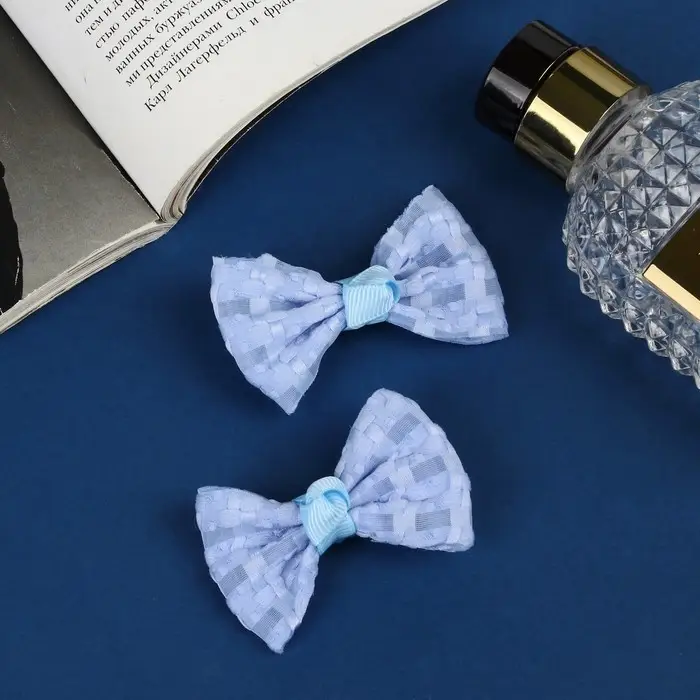 Зажим для волос  Зажим для волос "Школьница" (набор 2 шт) узор, 6 см, голубой