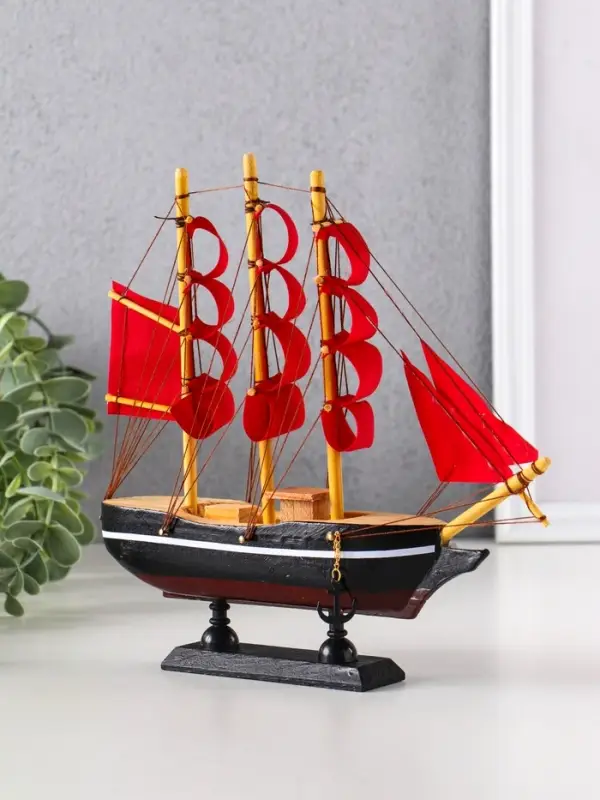 Сувенирная модель корабля &laquo;Восток&raquo;, борта чёрные с белой полосой, паруса алые, 22&times;5&times;21 см, МИКС