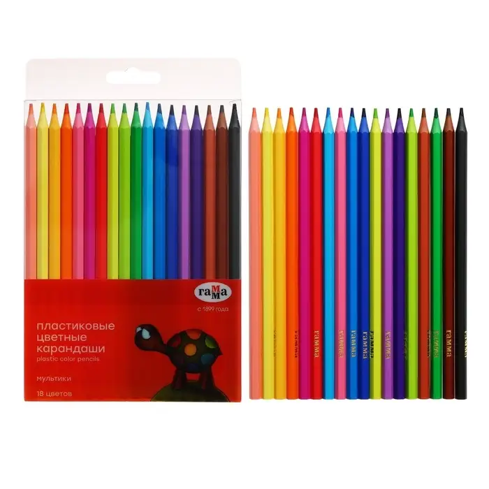 Карандаши цветные пластиковые 18 цветов &laquo;Гамма. Мультики&raquo;, заточенные, ПВХ, европодвес, (251220212)