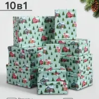 Коробки подарочные новогодние, набор 10 в 1, 37.5&times;29&times;17 - 19&times;13&times;7.5 см