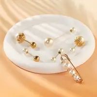 Набор булавок (6 шт.) &laquo;Жемчуг&raquo;, 6.5 см, белый в золоте