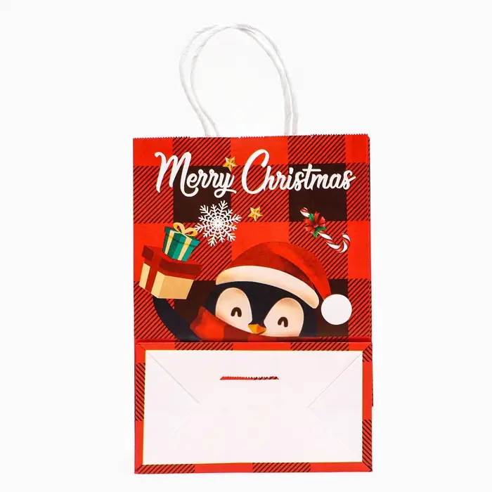 Пакет бумажный подарочный новогодний крафт «Новогодний Пингвин» 15×21×8 см Пакет бумажный подарочный новогодний крафт «Новогодний Пингвин» 15×21×8 см