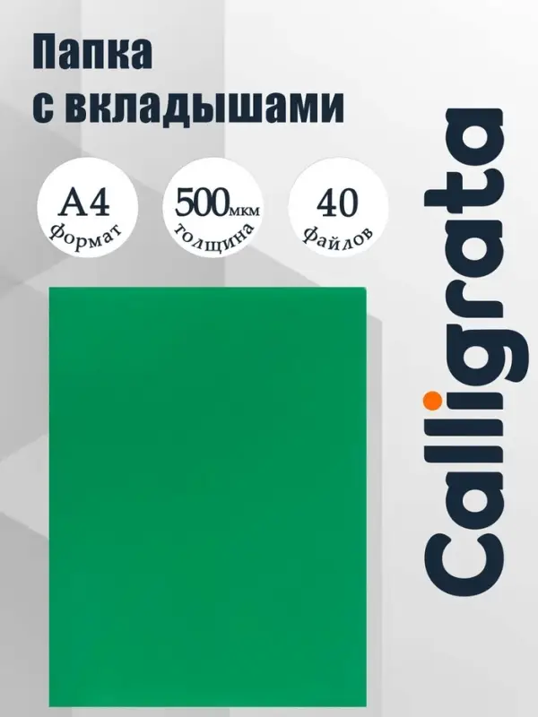 Папка с 40 вкладышами А4, 500 мкм, Calligrata, текстура &laquo;песок&raquo;, зелёная