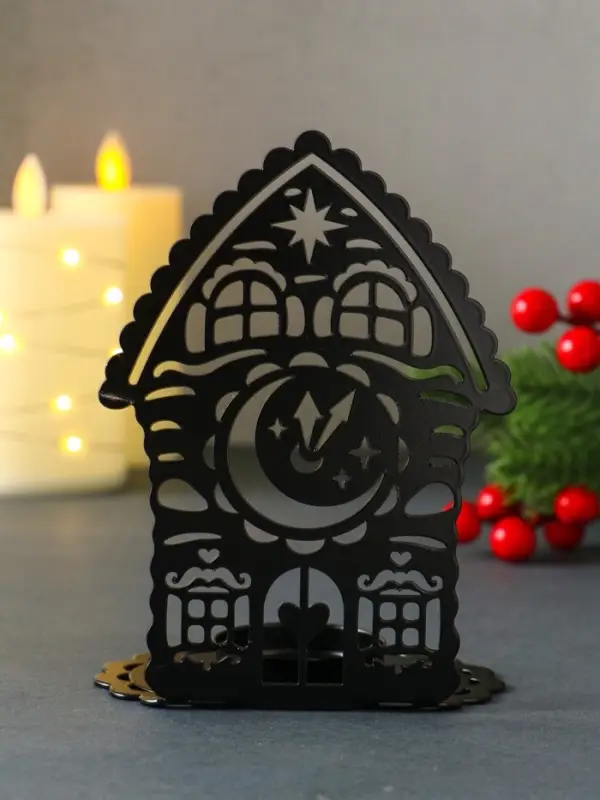 Подсвечник новогодний  Подсвечник новогодний "Домик с часами" чёрный 6,7х10х13,5 см