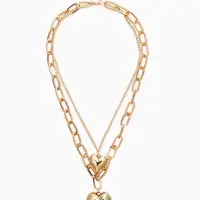 Кулон на цепочке крупное вытянутое звено 2 яруса "Сердечки", цвет золото