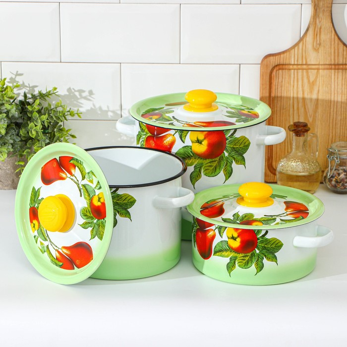 Набор кастрюль «Дары лета», 3 предмета: 2 л, 3,5 л, 5,5 л, индукция Набор кастрюль «Дары лета», 3 предмета: 2 л, 3,5 л, 5,5 л, индукция