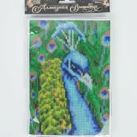 Алмазная мозаика с полным заполнением на холсте &laquo;Павлин&raquo;, 15&times;21 см