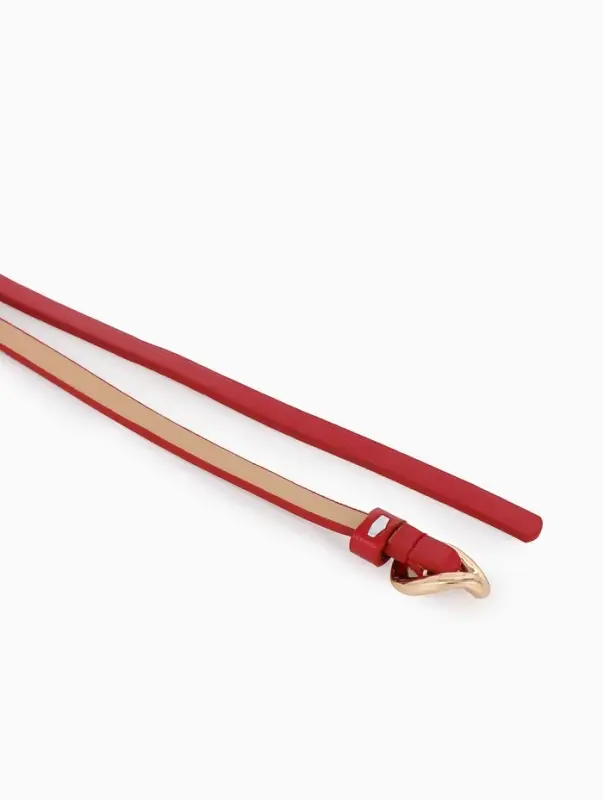Ремень женский тонкий, 110&times;1 см, золотистая пряжка металл, красный