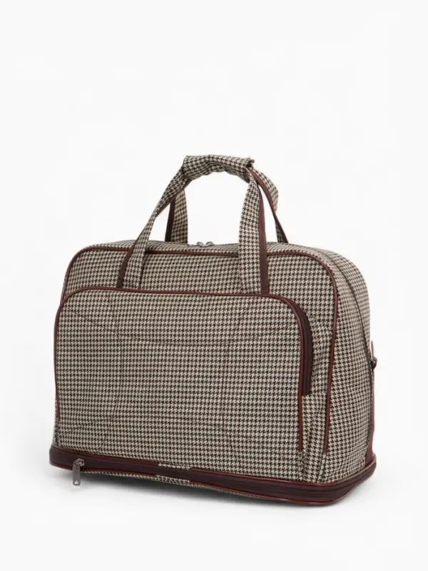 Сумка дорожная на молнии, наружный карман, длинный ремень, бежевая/коричневая