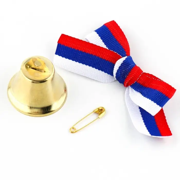 Колокольчик на булавке с бантом на выпускной, триколор, d = 2,6 см Колокольчик на булавке с бантом на выпускной, триколор, d = 2,6 см