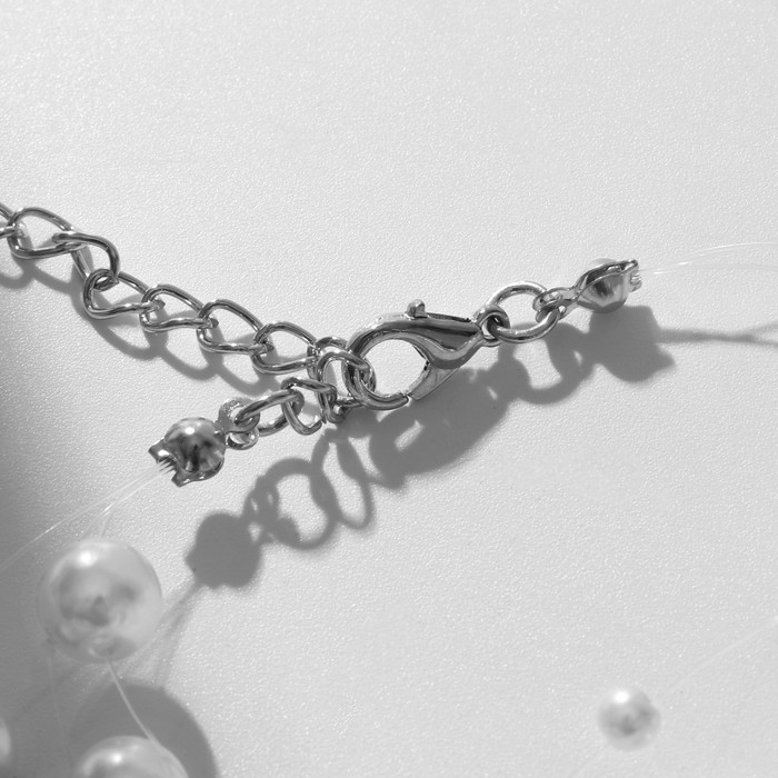 Браслет жемчуг «На леске», 3 нити, бусины №4, 6, 8, цвет белый в серебре, 16 см Браслет жемчуг «На леске», 3 нити, бусины №4, 6, 8, цвет белый в серебре, 16 см