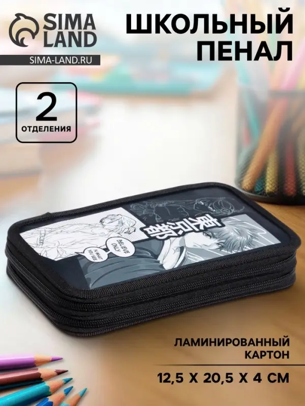 Пенал школьный, 2 секции, 12.5&times;20.5&times;4 см&laquo;Аниме принт&raquo;