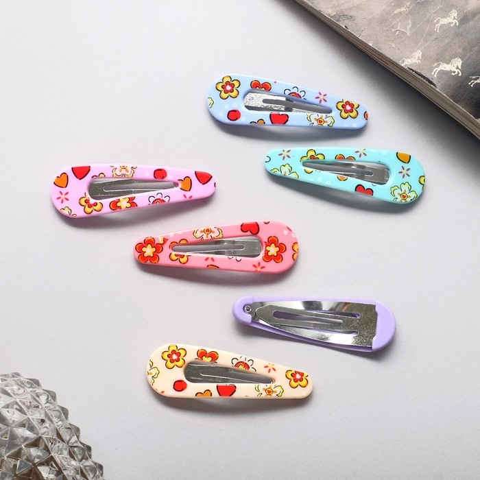 Невидимка для волос  Невидимка для волос "Беатрис" (набор 6 шт) ромашки, 5 см, микс