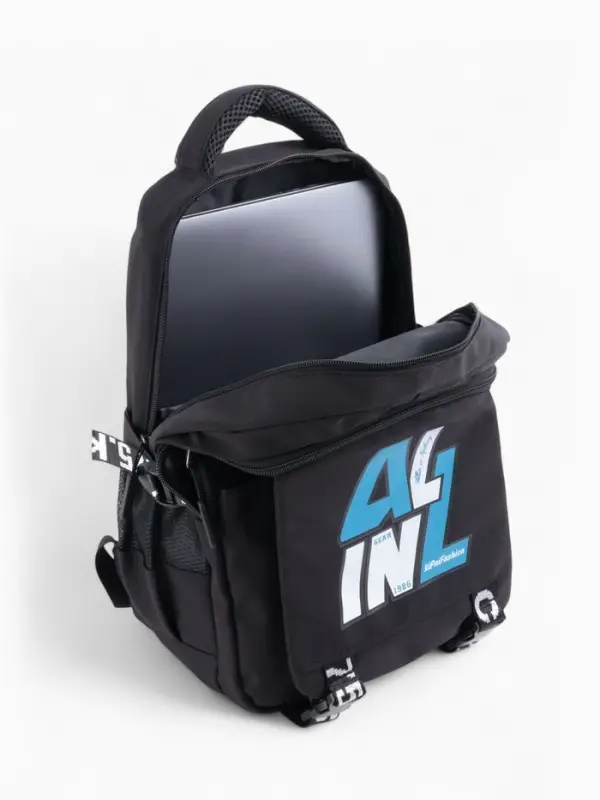 Рюкзак школьный на молнии, с карманами, принтом, размер 28×11×41 см, чёрный/голубой/белый Рюкзак школьный на молнии, с карманами, принтом, размер 28×11×41 см, чёрный/голубой/белый