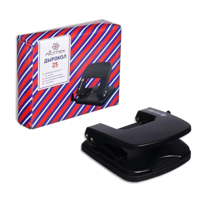 Дырокол металлический 25 листов, Attomex, форматная линейка, чёрный Дырокол металлический 25 листов, Attomex, форматная линейка, чёрный