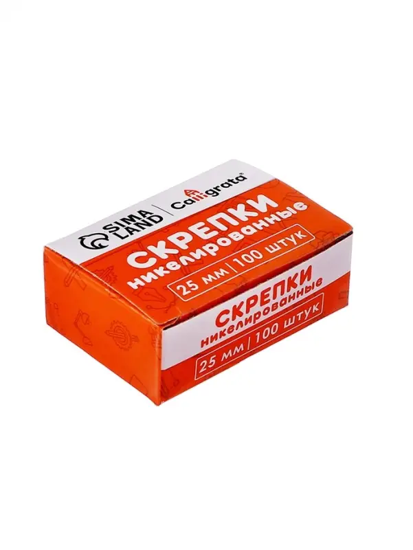 Скрепки 25мм никелированные в картонной коробке 100 штук, загнутые Скрепки 25мм никелированные в картонной коробке 100 штук, загнутые
