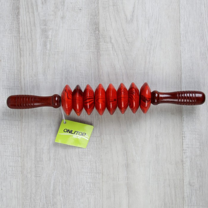 Массажёр «Скалка», универсальный, 36 × 6 см, 8 дисков, деревянный