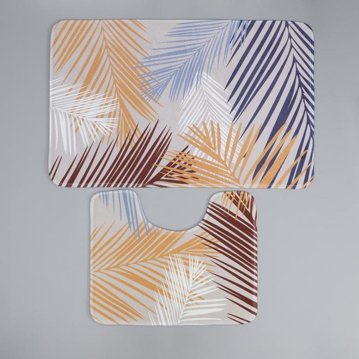 Набор ковриков для ванной и туалета Доляна «Тропический», 2 шт: 50×80, 40×50 см Набор ковриков для ванной и туалета Доляна «Тропический», 2 шт: 50×80, 40×50 см