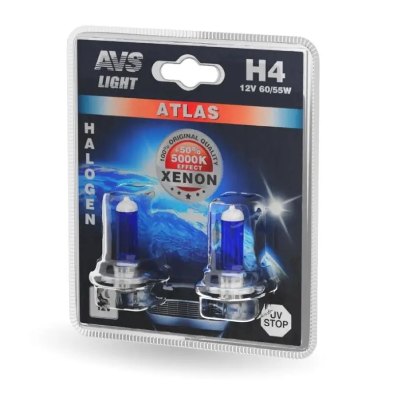 Галогенная лампа AVS ATLAS/5000К/ H4.12V.60/55W.блистер 2шт.
