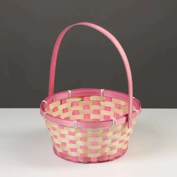 Корзина плетёная, бамбук, 21&times;21&times;10/24 см, розовая