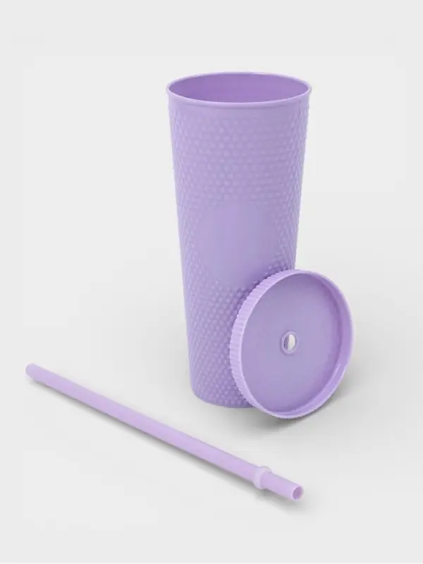 Стакан с крышкой и трубочкой Доляна &laquo;С собой&raquo;, 400 мл, пластик PP, сиреневый