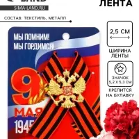 Георгиевская лента на 9 мая &laquo;Мы помним, гордимся&raquo;, 10.5&times;14 см, металлический значок