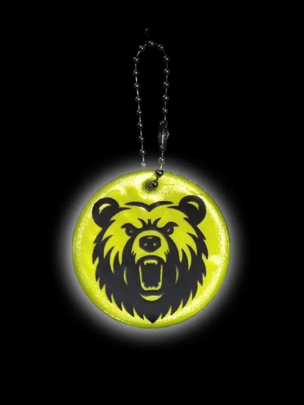 Светоотражающий элемент двусторон медведь рык 4,7*4,7см цепочка салатовый АУ