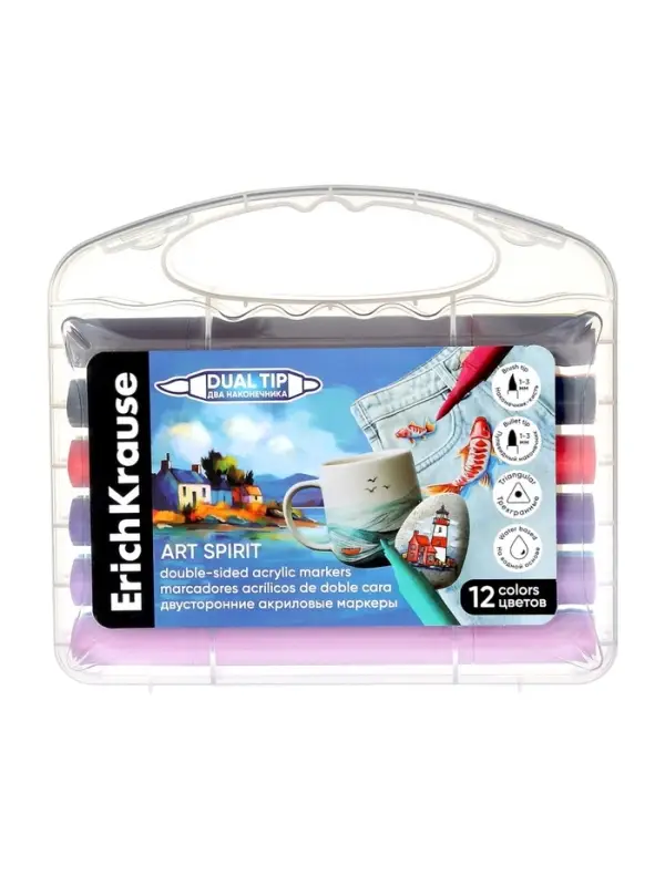 Акриловые маркеры 12 цветов ErichKrause Art Spirit, двусторонние