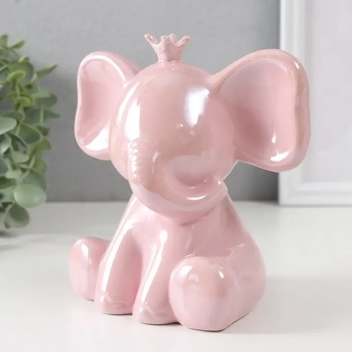 Копилка для денег &laquo;Слонёнок в короне&raquo;, керамика, розовый перламутр, 14.5&times;9.7&times;14.8 см