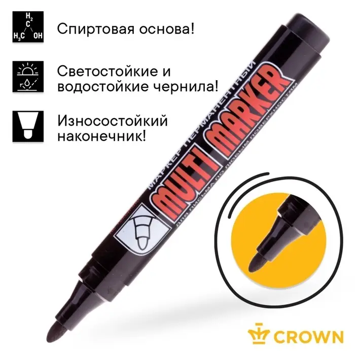 Маркер перманентный Crown. Multi Marker CPM-800, чёрный, узел 3.0 мм