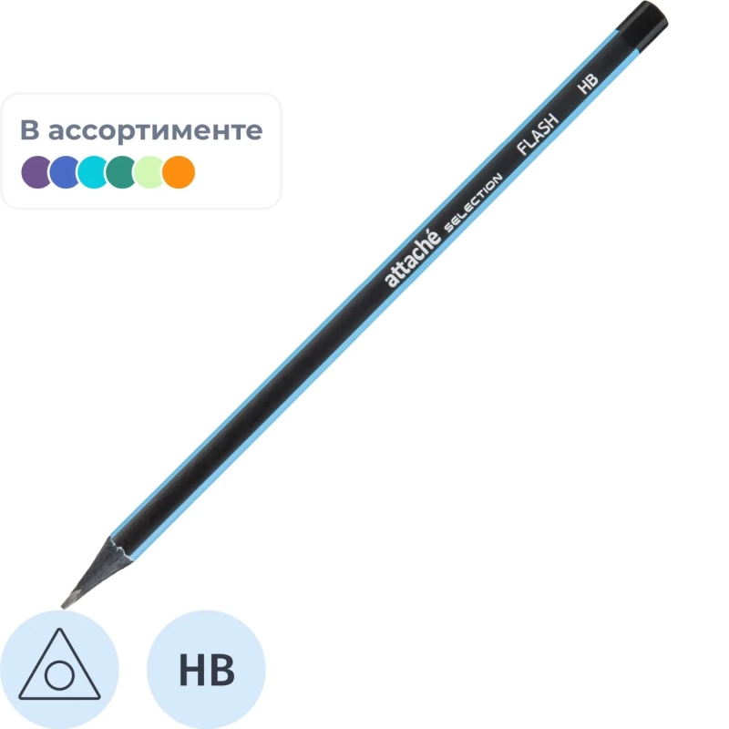 Карандаш чернографитный Flash HB б/ласт черн.дерево ассор