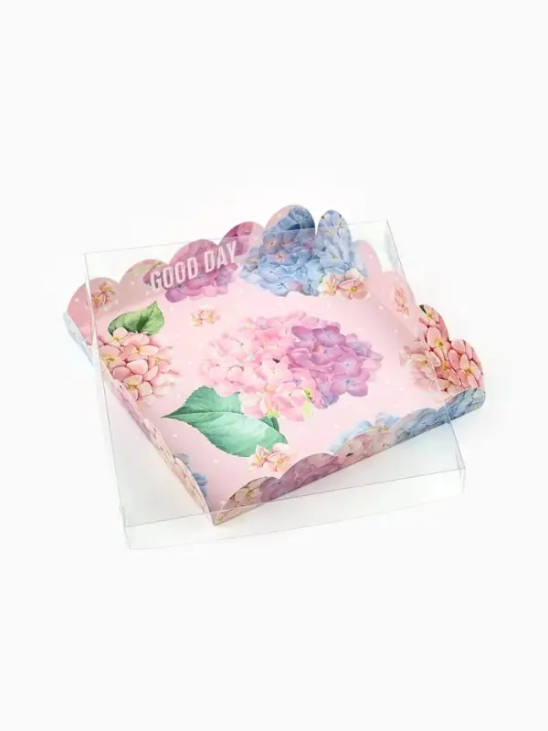 Коробка для печенья, кондитерская упаковка с пластиковой крышкой, Good day, 18&times;18&times;3 см