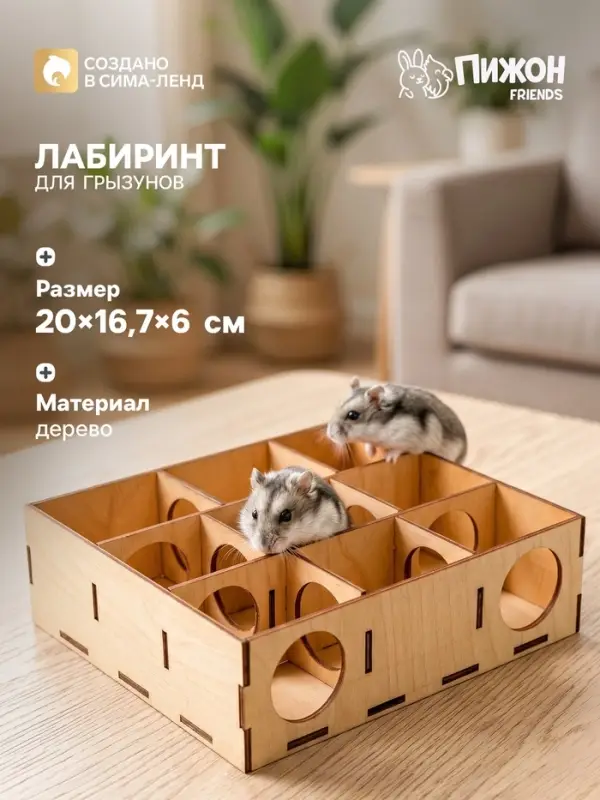 Лабиринт для грызунов, 20&times;16.7&times;6 см, дерево