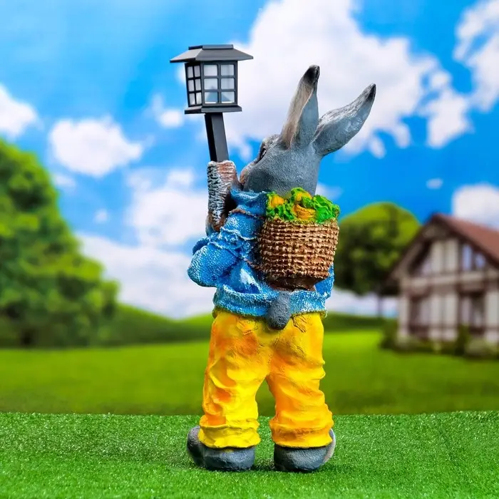 Садовый фонарь  Садовый фонарь "Заяц с фонармком и игрушкой" 27х24х52см