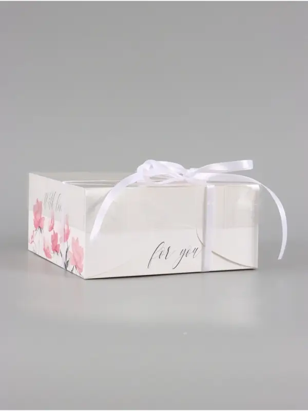 Коробка для капкейков, кондитерская упаковка, 4 ячейки For You with love, 16&times;16&times;7.5 см