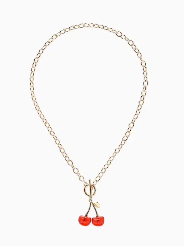 Кулон &laquo;Цепь&raquo;, ветка вишни, красный в золоте, 45 см