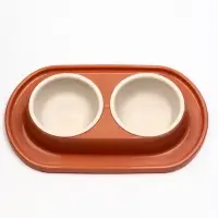 Миска двойная для животных &laquo;Мур-мяу&raquo;, 300 мл, на подставке, пластик, цвет кирпичный