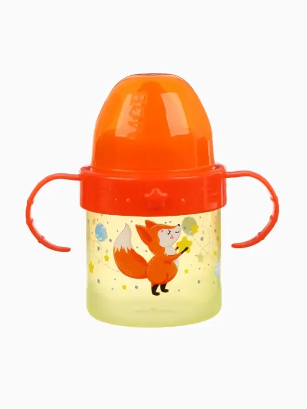 Поильник детский M&B &laquo;Лисята. Мамы и малыши&raquo; с твёрдым носиком, от 9 мес., 140 мл., с ручками, оранжевый