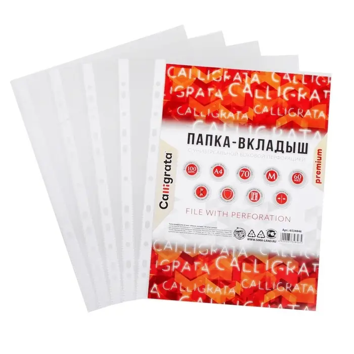 Файл - вкладыш Calligrata, А4, 60 мкм, плотные, матовый, вертикальный, 100 штук