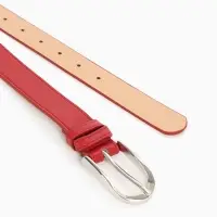 Ремень женский, 110&times;2.8 см, овальная пряжка металл, серебристая, красный