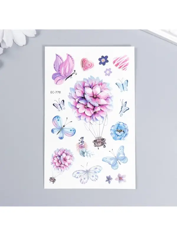 Переводные тату на тело цветные «Цветы и бабочки», 12×7.5 см