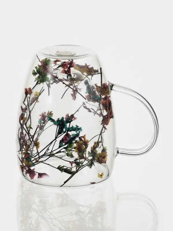 Набор кружек с двойными стенками Доляна &laquo;Сухоцвет&raquo;, 350 мл, 12.5&times;9&times;11.7 см, 2 шт., стекло, прозрачный