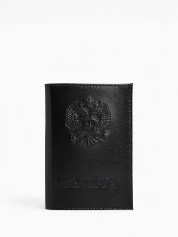 Обложка для паспорта, натуральная кожа, гладкая, чёрная