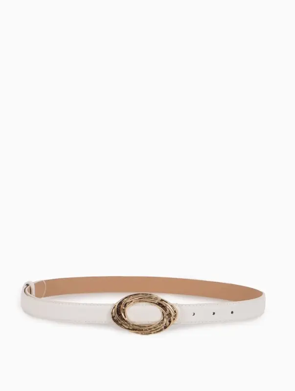 Ремень женский тонкий, 110&times;2.4 см, золотистая пряжка металл, белый