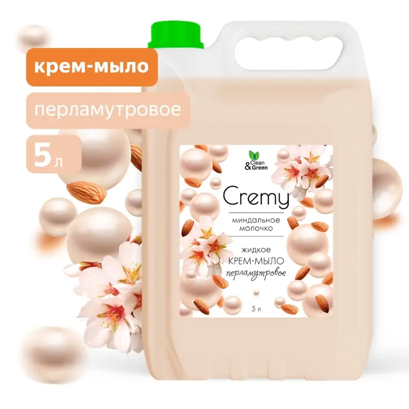 Крем-мыло жидкое с перламутром "Cremy" миндальное молочко увлажняющее 5 л. Clean&Green CG8418