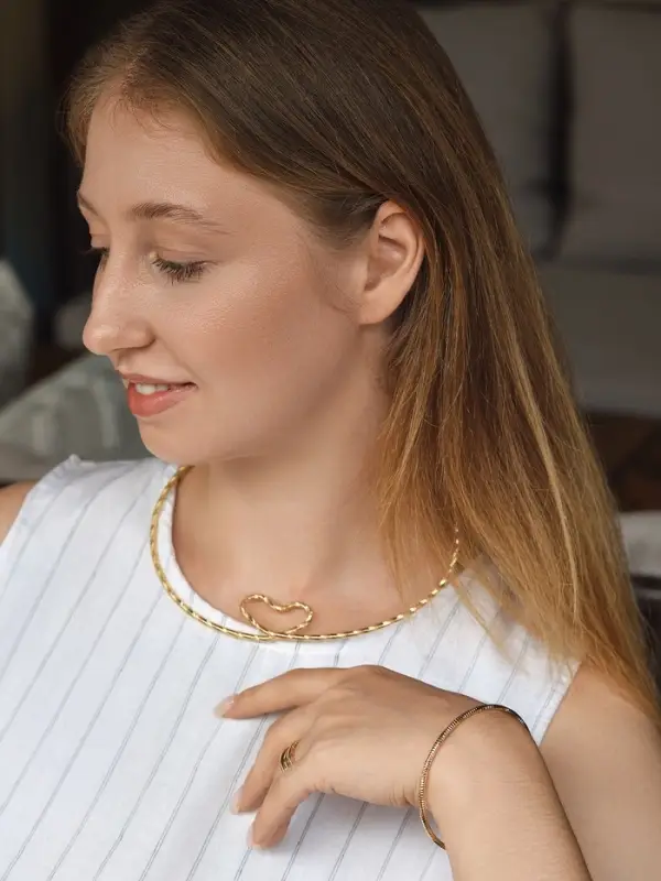 Набор 2 предмета: чокер, браслет &laquo;Обруч&raquo;, сердце, цвет золото