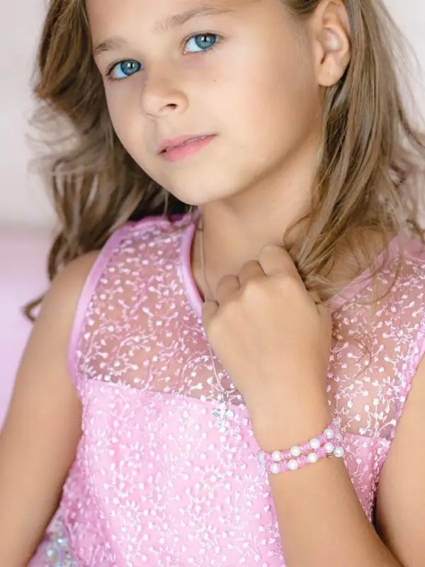 Браслет-пружинка детский &laquo;Выбражулька. Цветочки хрустальные&raquo;, d=3.5 см, белый, розовый