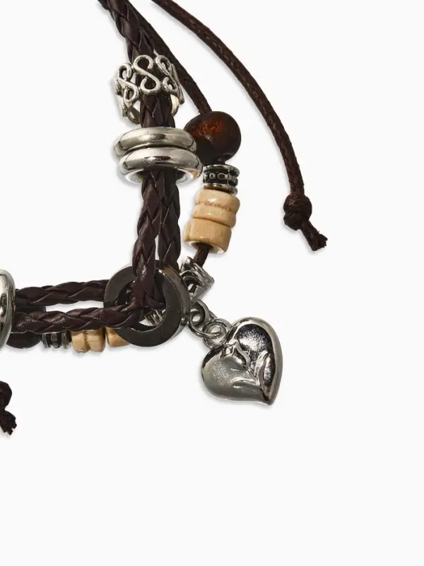 Браслет кожаный с подвеской &laquo;Сердце с розой&raquo;, d=8 см, коричневый