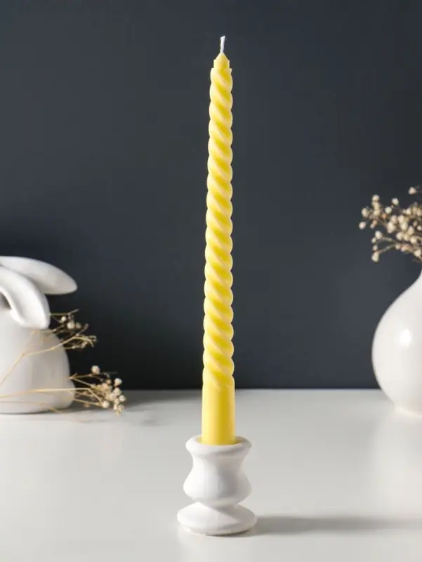 Набор свечей витых 25 см, 2 шт., 57 г, 5 ч, пастельно-жёлтый